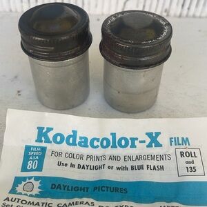 Kodacolor-X set of 2 vintage aluminum canisters and film information sheet